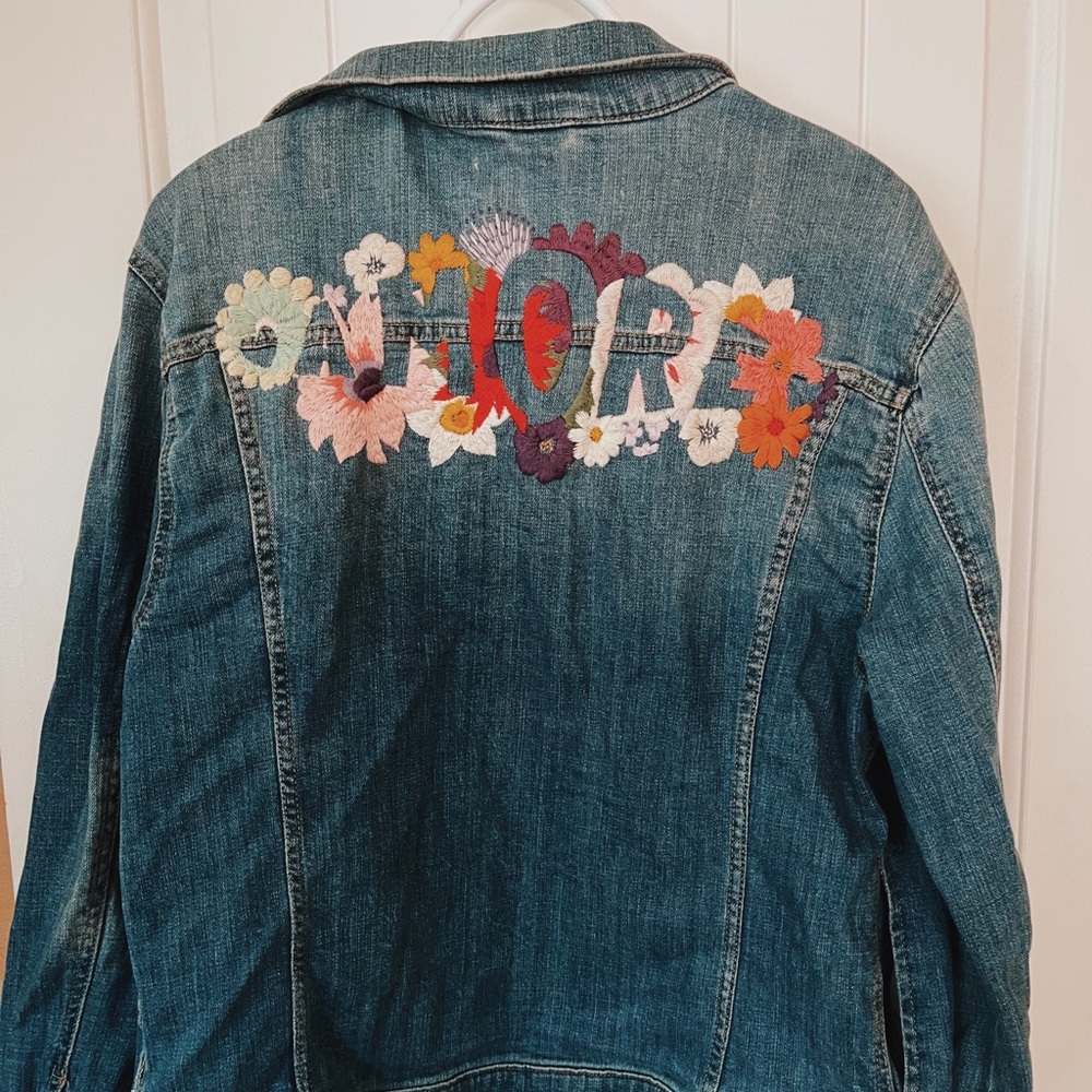 Embroidered Anthropologie denim jacket